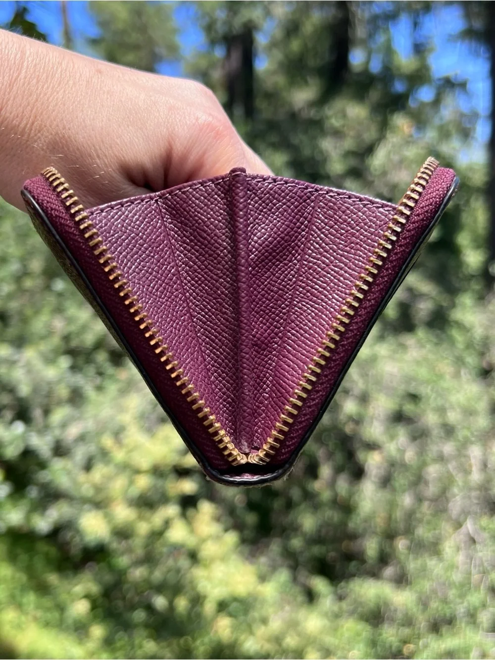 COACH Long Zip-Around Purple Crossgrain Leather Wallet w Gold Hardware